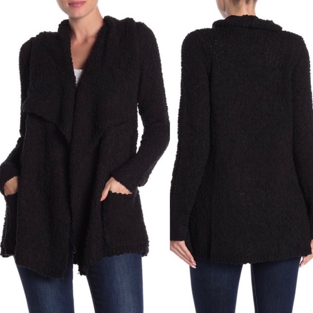 Bobeau Boucle Popcorn Draped Button Cardigan